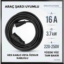 Srcelektronik Hes Veya Öznur Kablolu 3-50 Metre Arası 3x2.5 Tam Bakır Araç Şarjı Uzatma (16 Amper 3.7kw ) Seyyar