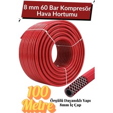 Kayra Leather Craft (100 Metre) Kompresör Hava Hortumu 8 mm Termo Hortum Kırmızı Thermo Hortum Basınca Dayanıklı Hortum