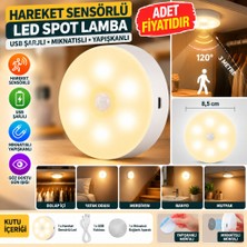ENCO Hareket Sensörlü USB Şarjlı Spot Lamba Mıknatıslı ve Yapışkanlı Gün Işığı Renk LED (A