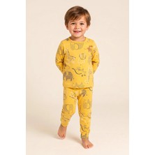 Baykar Erkek Çocuk Pamuklu Bisiklet Yaka Hayvan Figürleri Baskılı Uzun Kollu Pijama Takımı 9657 Sarı Sarı