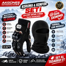 Akgüneş Motogaraj Motosiklet Koruma Eldiveni ve Termal Kar Maskesi Kışlık Ekonomik Set