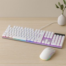 Marsilyan USB Kablolu Oyuncu Klavye ve Mouse Seti - Beyaz Rgb