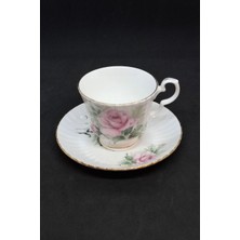 Royal Windsor Fine Bone China Vintage Pembe Güllü Porselen Kahve Fincanı 140 ml