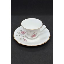 Fransız Limoges Fransız Porselen Pembe Güllü Kahve Fincanı 120 ml