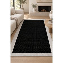 Ela Home Soho Sisal Görünümlü Modern Polyester Halı Siyah Ekru Robot Süpürge Uyumlu Mutfak Oturma Odası Korid