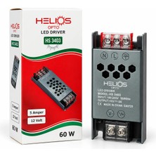 Helios 12V 5A 60W Şerit LED Trafosu – Mini Metal Kasa Adaptör