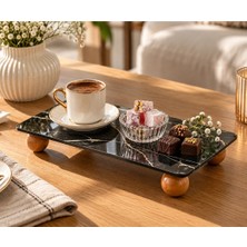 Le Paon Ayaklı Cam Sunumluk 24X14 cm Mermer Desenli Servis Tabağı Çerezlik Dekoratif Sunum Standı