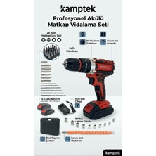 Kamptek Kamp Teknolojisi • Kamptek Profesyonel Akülü Matkap Vidalama Seti 18+1 Tork - Çift Akülü Şarjlı Matkap Seti + 28 Adet Matkap Ucu & Taşınabilir Çantalı