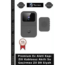 Terrien Premium Ev Aleti Kapı Zili Kablosuz Akıllı Su Geçirmez Zil D9 Siyah