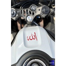 Banxtre Motosiklet Ön Depo Önü ve Grenajlara Uyumlu Arapça Kırmızı Allah Yazı Sticker Etiket (5cm)