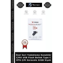 Terrien Özel Seri Yedekleme Konektör Çiftli USB Flash Bellek Type C Otg Çift Sürücülü 32GB Siyah