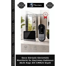 Terrien Gece Görüşlü Görüntülü Monitörlü Su Geçirmez Kablosuz Akıllı Kapı Zili CMR25 Siyah