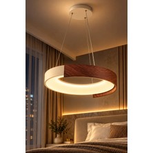 Elvora Home (Premıum) Modern Ahşap Görünümlü Halka LED Sarkıt Avize 3 Renk Dekoratif Aydınlatma 56W 50 cm