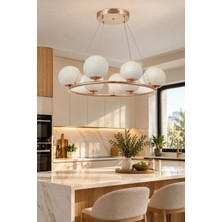 Elvora Home Modern Premium Küreli Sarkıt Avize 6XE14 Duy 60 cm Çap Salon Mutfak Oturma Odası Avizesi