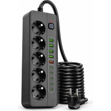 Mythriva Akım Korumalı Uzatma Grup Priz, 5 Soket, 4 USB Girişi