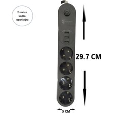 Ergonomik 3 USB Li Akım Korumalı 2 Metre Uzunlukta Grup Priz