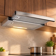 HİBSAN Aspiratör 60 cm Çift Motorlu 3 Kademeli Sürgülü Ankastre  Inox