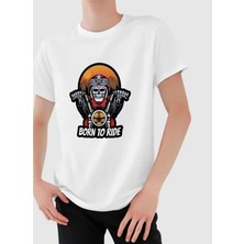 Bk Gift Motorsiklet Tasarımlı Erkek Beyaz T-Shirt -9, Arkadaşa Hediye, Doğum Günü Hediyesi, Sevgili Hediyesi Large