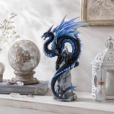 Veronese Koleksiyon Kaya Üstünde Mavi Ejderha Figürü El Boyama 26CM