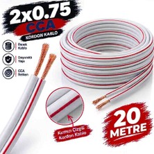 West 2x0.75 Cca Kordon Kablo – Kırmızı Çizgili (Beyaz Izole) – 20 Metre