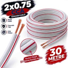 West 2x0.75 Cca Kordon Kablo Beyaz Izole(Kırmızı Çizgili) – 30 Metre