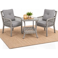 Çavdar Group Oslo Raddan 1+1 Bistro Set Minderli 2 Kişilik Raddan Oturma Grubu Camlı Sehpa Bahçe Balkon Teras Set