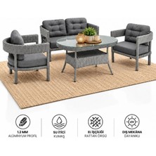 Çavdar Group Lozan Raddan 2+1+1 Çay Seti Balkon Teras Bahçe Mobilyası El Örgüsü Raddan 4 Kişilik Oturma Grubu