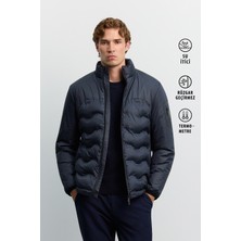 AVVA Erkek Lacivert Dik Yaka Hafif Su İtici Rüzgar Geçirmez Comfort Fit Şişme Mont B006082