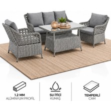 Icon Raddan 3+1+1 Çay Seti Balkon Teras Bahçe Mobilyası El Örgüsü Raddan 5 Kişilik Oturma Grubu