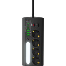 Bontec Akım Korumalı Priz, 4x Fiş Soketi, 3x USB Girişi, 3x Type-C Girişi, Hızlı Şarj, Isıya Dayanıklı Yapı, 2 Metre Kablo Uzunluğu, Aşırı Gerilim Koruyucu, Açma/kapama Tuşu, Işıklı Gövde (1050J)