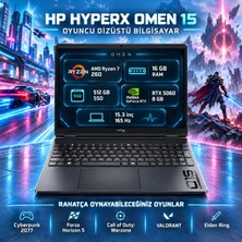Hp Hyperx Omen 15 D62C8EA (GB0014NT) Amd Ryzen 7 260 16GB 512GB Rtx 5060 8gb 15.3" 165Hz Freedos Oyuncu Dizüstü Bilgisayar