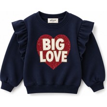 RG Brand Kız Çocuk Big Love Kalp Baskılı Sweatshirt | Omuzları Fırfırlı | 3–9 Yaş | RG1793