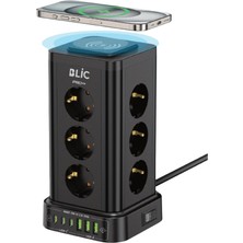 Bontec Akım Korumalı Priz, Kule Tipi Priz, 12'li Priz Soketi, 12X Fiş Soketi, 3x USB Girişi, 3x Type-C Girişi, Isıya Dayanıklı Yapı, 2 Metre Kablo Uzunluğu, Aşırı Gerilim Koruyucu Çoğaltıcı (1050J)