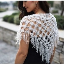 Mandaş Tekstil Mandaş El Örgü Üçgen Omuz Şalı Beyaz  135*70 cm