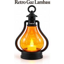 ByKurt Vintage Retro Gaz Lambası Tipi Pilli Mumluk Sarı Polyester Malzemeden Dumansız Alevli Dekoratif