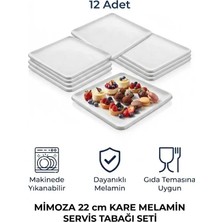 GuvenliPazar 12 Adet Kare Melamin Tatlı Servis Sunum Tabağı Makinede Yıkanabilir Dayanıklı Mimoza 22 cm