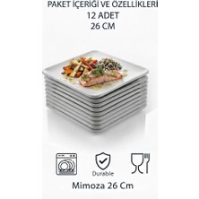 GuvenliPazar 12 Adet Kare Melamin Tatlı Servis Sunum Tabağı Makinede Yıkanabilir Dayanıklı Mimoza 26 cm