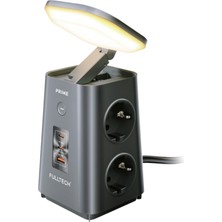 Bontec Akım Korumalı Priz, 4x Priz Girişi, 2x Type-C Girişi, 1x USB Girişi, Dahili LED Lamba, 20W Hızlı Şarj, Priz Çoğaltıcı, 1.9 M Kablo, 3000K Sıcak Beyaz Işık (600J)