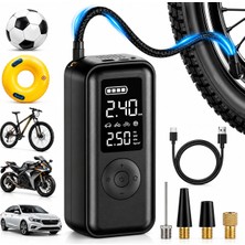 BRAVİON 150 Psı Şarjlı Dijital Hava Kompresörü – 6000 Mah Taşınabilir Lastik Şişirme Pompası, Otomobil, Motosiklet, Bisiklet ve Top Için