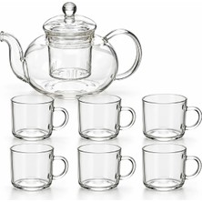 ALOHA EQ QUALITY 7 Parça Borosilikat Cam Çaydanlık Takımı (800 ml Demlik ve 6 Adet Fincan)