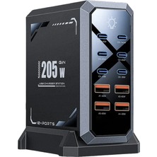 Bontec Hızlı Şarj Cihazı, 205W Gan Hızlı Şarj Adaptörü, Güç Şeridi, 6x Type-C Girişi, 4x USB Girişi, Tam Zamanlı 10 Bağlantı Noktası, Şarj Koruması, Akım Koruması, Yüksek Verimlilik (1.2 Metre)