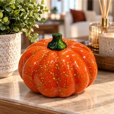 Sylvery Jewels Balkabağı Biblo Dekoratif Turuncu Parlak Yüzeyli Kabak Figürlü Halloween Masa Dekoru