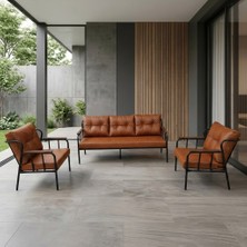 Azra Mobilya Paris 3+1+1 Deri Ofis Koltuk Takımı Metal Gövdeli Bekleme Koltuğu - Taba