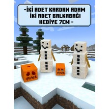katre flowers Minecraft Temalı 2'li Kardan Adam Figür Seti + 2 Adet Balkabağı Hediye (7 Cm)