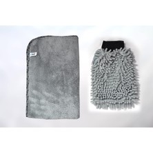 Str Store 2'li Set Mikrofiber Büyük Boy Peluş Oto Kurulama Bezi ve Şönil Temizlik Eldiveni