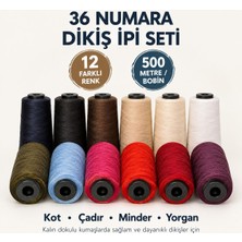 Berceste Manifatura 36 No Dikiş Ipi Seti - 12 Renk (Her Bobin 500 Metredir ) Kot, Deri, Çadır, Minder, Yorgan Vb. Dikiş Ipi