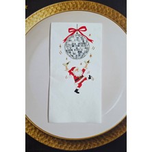 Pekshop Disko Topu ve Dans Eden Noel Baba Baskılı Beyaz Yılbaşı Peçetesi 20’li Paket