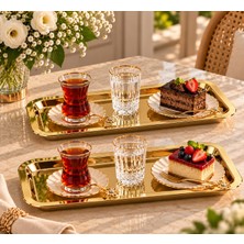 Parla Decor Paslanmaz Çelik 2 Li Gold Dikdörtgen Çay, Kahve Ikramlık Sunum Tepsisi