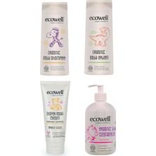 Ecowell Organik Bebek Bakım Paketi 4'lü Set 300 ml Şampuan 300 ml Losyon 500 ml Temizleme Jeli 110 Gr Pişik Kremi