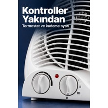 3 Kademe Ayarlı Termostatlı Beyaz Fanlı Isıtıcı Midastech